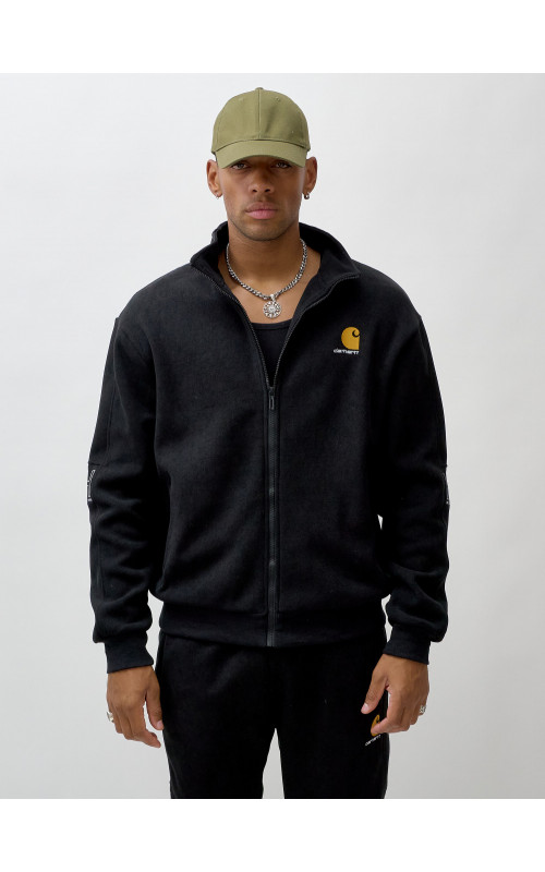 Мужской демисезонный спортивный костюм на флисе, чёрный, для спорта. в Тюмени