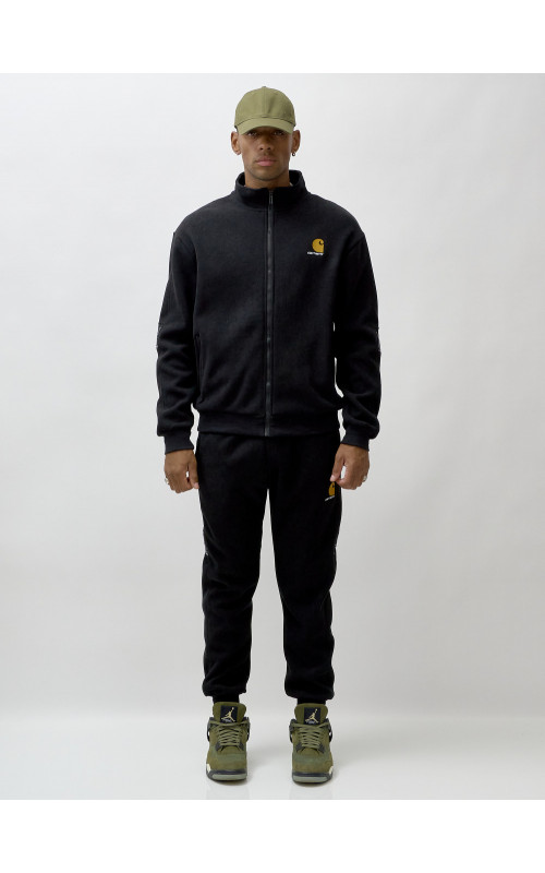 Мужской демисезонный спортивный костюм на флисе, чёрный, для спорта. в Тюмени