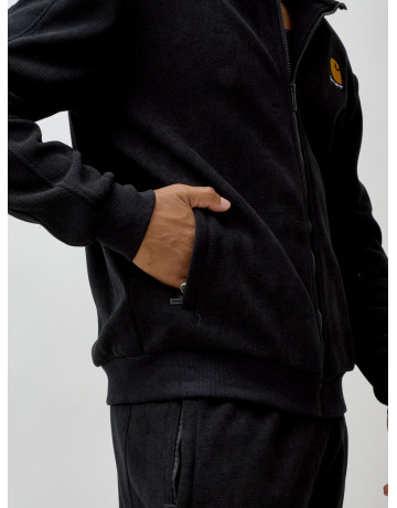 Мужской демисезонный спортивный костюм на флисе, чёрный, для спорта. в Тюмени