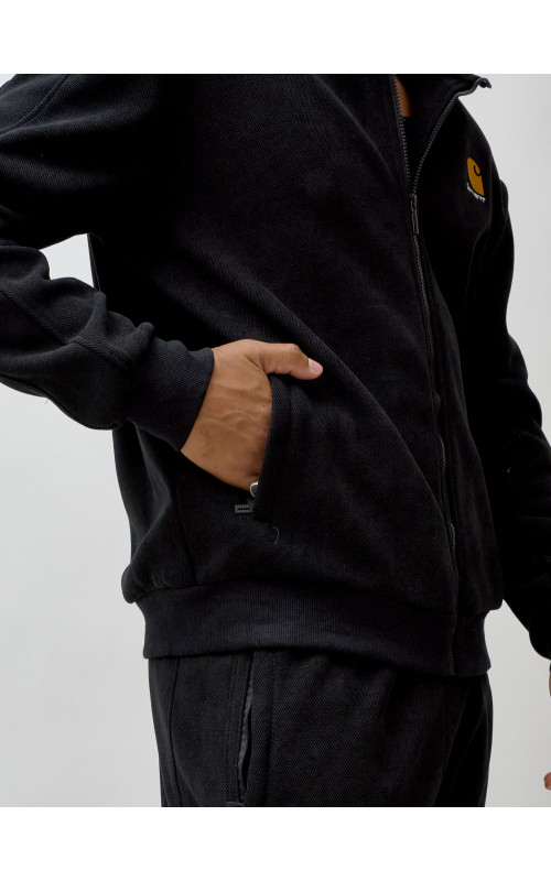 Мужской демисезонный спортивный костюм на флисе, чёрный, для спорта. в Тюмени