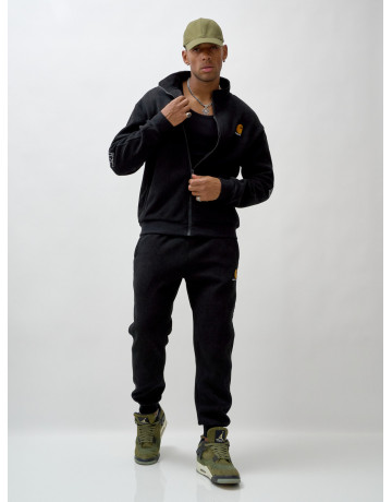 Мужской демисезонный спортивный костюм на флисе, чёрный, для спорта. в Тюмени