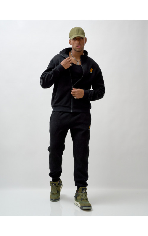 Мужской демисезонный спортивный костюм на флисе, чёрный, для спорта. в Тюмени