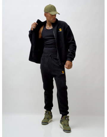 Мужской демисезонный спортивный костюм на флисе, чёрный, для спорта. в Тюмени