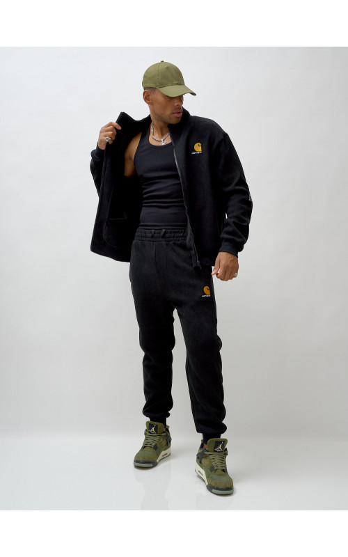 Мужской демисезонный спортивный костюм на флисе, чёрный, для спорта. в Тюмени