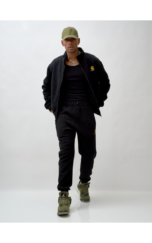 Мужской демисезонный спортивный костюм на флисе, чёрный, для спорта. в Тюмени