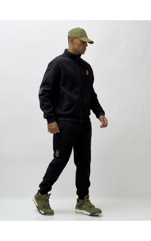 Мужской демисезонный спортивный костюм на флисе, чёрный, для спорта. в Тюмени