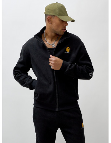 Мужской демисезонный спортивный костюм на флисе, чёрный, для спорта. в Тюмени