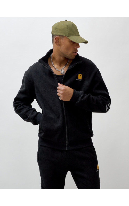 Мужской демисезонный спортивный костюм на флисе, чёрный, для спорта. в Тюмени