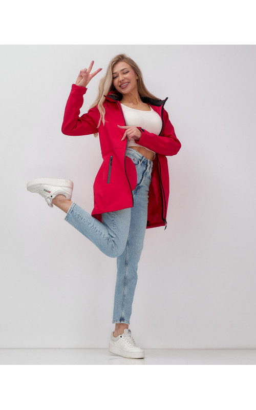 Женская спортивная парка с капюшоном softshell, красная, для активного отдыха в Тюмени