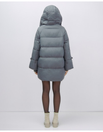 Женский зимний пуховик с капюшоном, тёмно-серый. в Тюмени