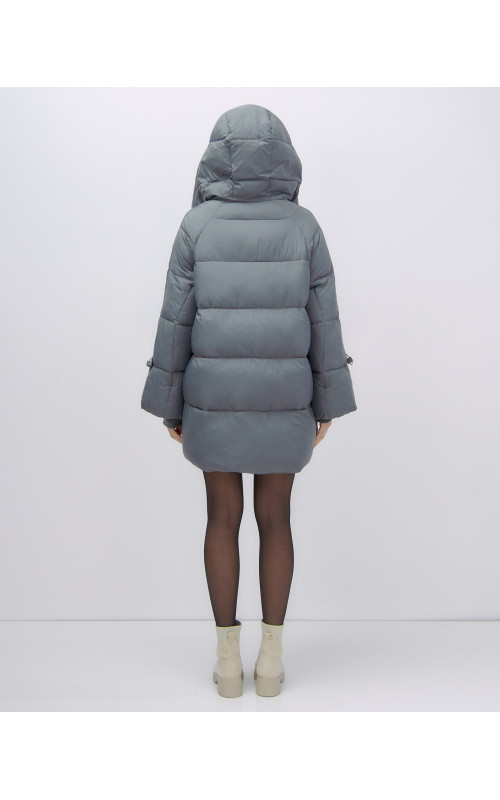 Женский зимний пуховик с капюшоном, тёмно-серый. в Тюмени