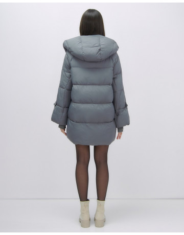 Женский зимний пуховик с капюшоном, тёмно-серый. в Тюмени
