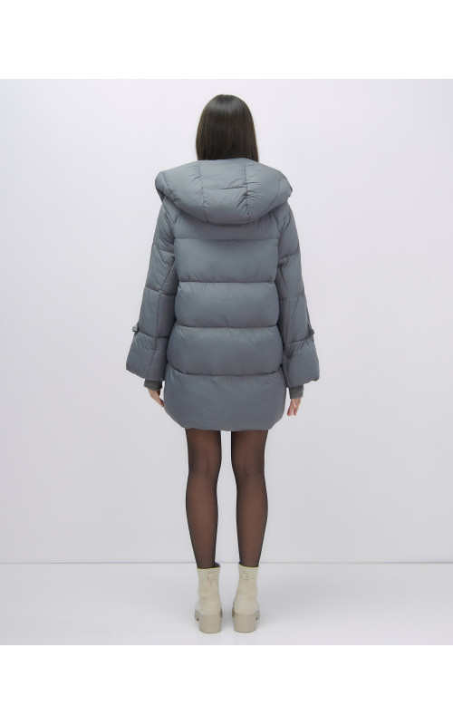 Женский зимний пуховик с капюшоном, тёмно-серый. в Тюмени