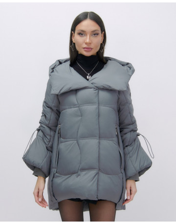 Женский зимний пуховик с капюшоном, тёмно-серый. в Тюмени