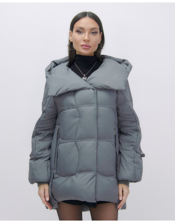 Женский зимний пуховик с капюшоном, тёмно-серый. в Тюмени