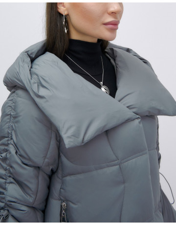 Женский зимний пуховик с капюшоном, тёмно-серый. в Тюмени