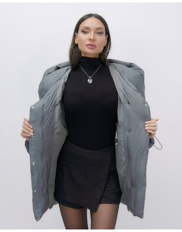 Женский зимний пуховик с капюшоном, тёмно-серый. в Тюмени