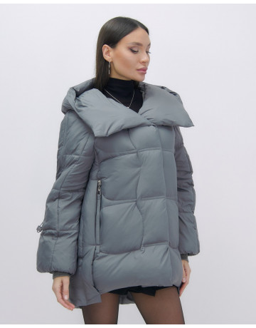 Женский зимний пуховик с капюшоном, тёмно-серый. в Тюмени