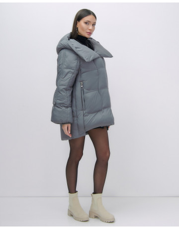 Женский зимний пуховик с капюшоном, тёмно-серый. в Тюмени