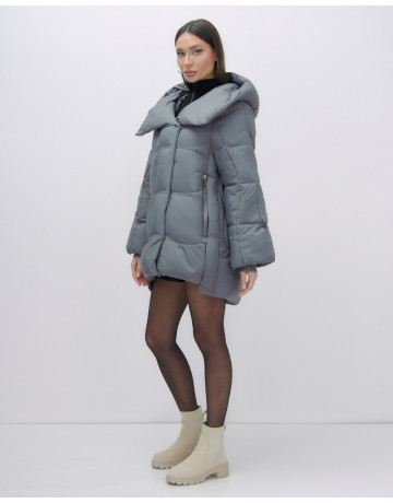 Женский зимний пуховик с капюшоном, тёмно-серый. в Тюмени