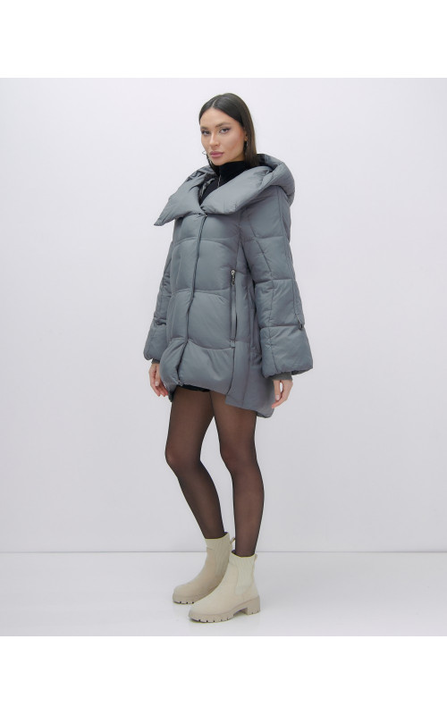 Женский зимний пуховик с капюшоном, тёмно-серый. в Тюмени