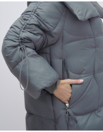 Женский зимний пуховик с капюшоном, тёмно-серый. в Тюмени