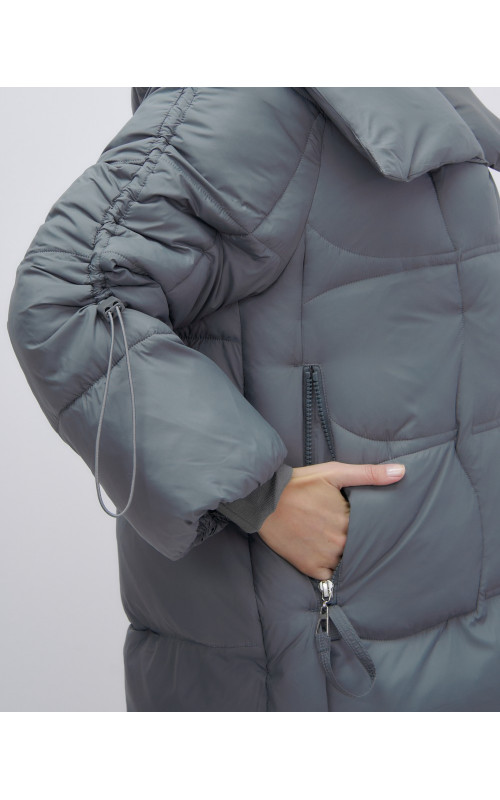 Женский зимний пуховик с капюшоном, тёмно-серый. в Тюмени