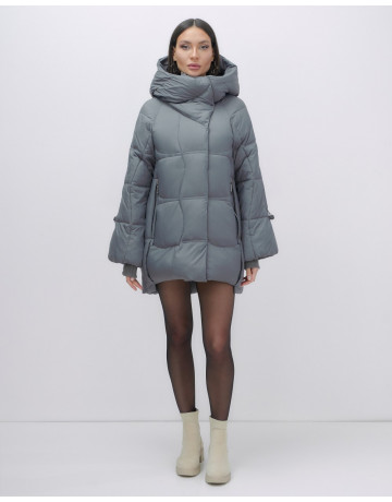 Женский зимний пуховик с капюшоном, тёмно-серый. в Тюмени