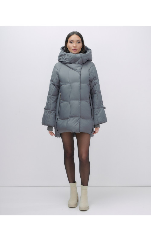 Женский зимний пуховик с капюшоном, тёмно-серый. в Тюмени