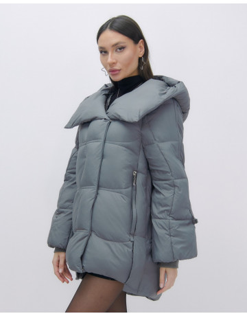 Женский зимний пуховик с капюшоном, тёмно-серый. в Тюмени