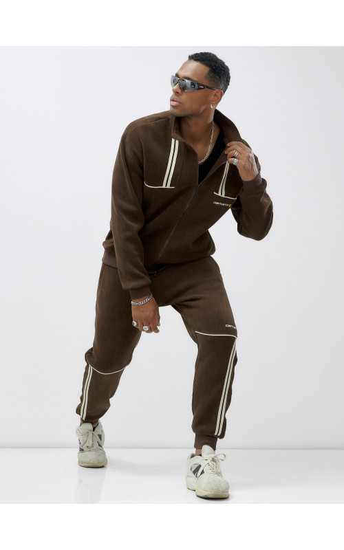 Мужской демисезонный спортивный костюм на флисе, коричневый, для спорта в Тюмени