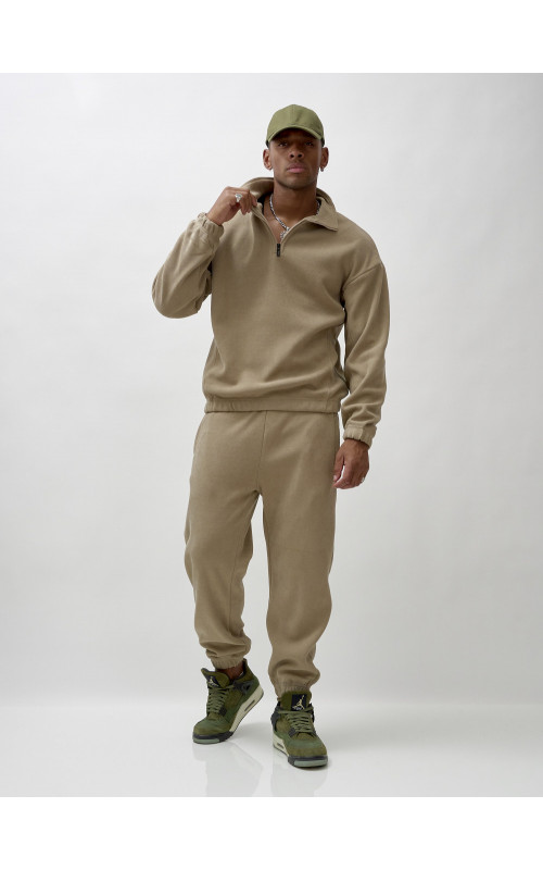 Мужской демисезонный спортивный костюм на флисе, бежевый, для спорта. в Тюмени