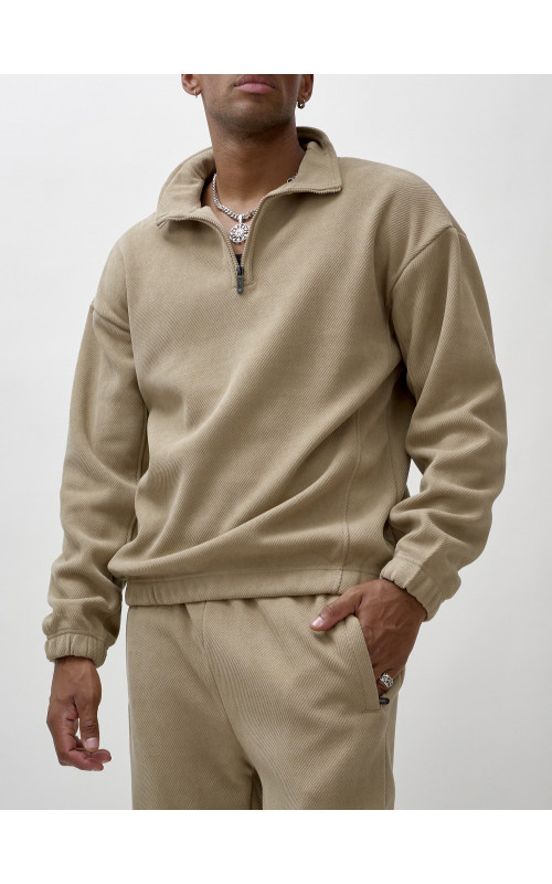 Мужской демисезонный спортивный костюм на флисе, бежевый, для спорта. в Тюмени