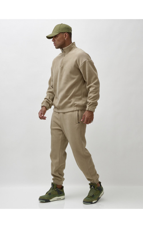 Мужской демисезонный спортивный костюм на флисе, бежевый, для спорта. в Тюмени