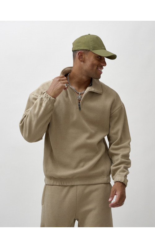 Мужской демисезонный спортивный костюм на флисе, бежевый, для спорта. в Тюмени