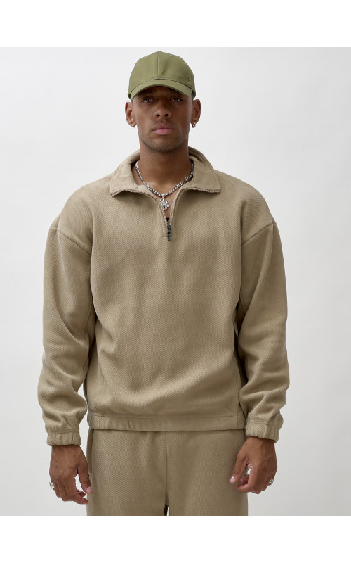 Мужской демисезонный спортивный костюм на флисе, бежевый, для спорта. в Тюмени