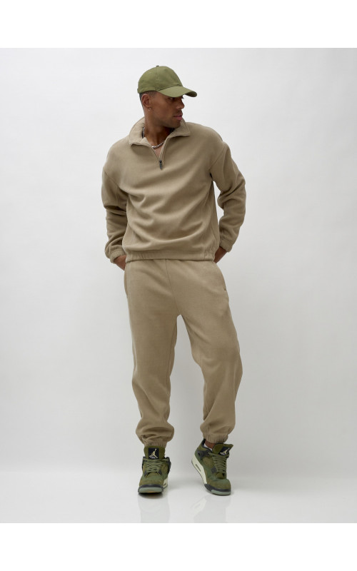 Мужской демисезонный спортивный костюм на флисе, бежевый, для спорта. в Тюмени