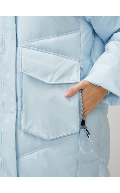 Женский длинный пуховик с капюшоном «Летучая мышь»