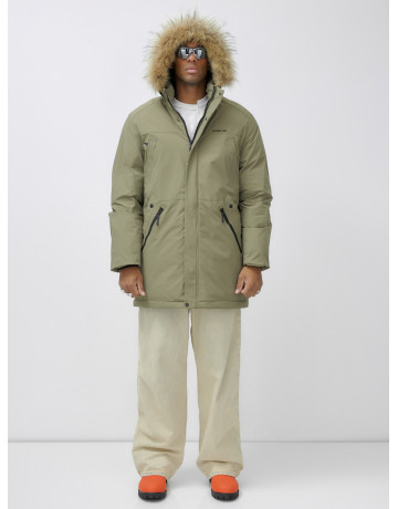 Мужская зимняя парка удлиненная с мехом цвета хаки для активного отдыха в Тюмени