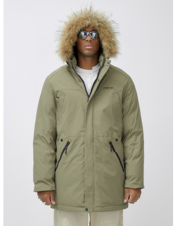 Мужская зимняя парка удлиненная с мехом цвета хаки для активного отдыха в Тюмени