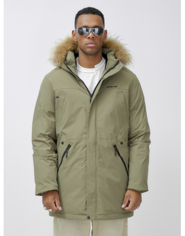 Мужская зимняя парка удлиненная с мехом цвета хаки для активного отдыха в Тюмени