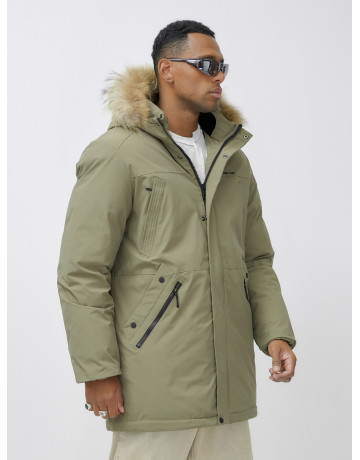Мужская зимняя парка удлиненная с мехом цвета хаки для активного отдыха в Тюмени