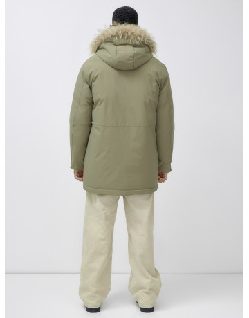 Мужская зимняя парка удлиненная с мехом цвета хаки для активного отдыха в Тюмени