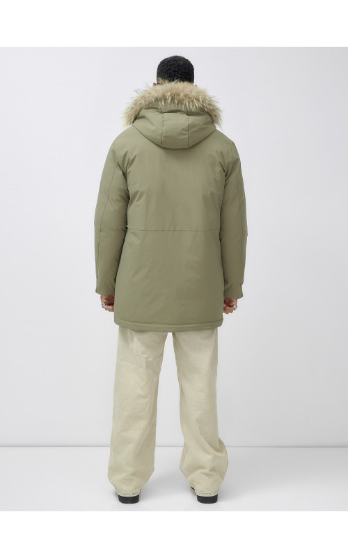 Мужская зимняя парка удлиненная с мехом цвета хаки для активного отдыха в Тюмени