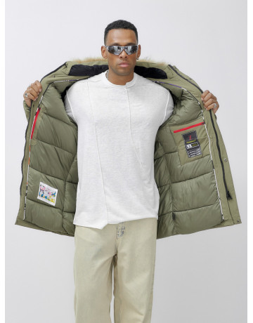 Мужская зимняя парка удлиненная с мехом цвета хаки для активного отдыха в Тюмени