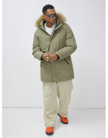 Мужская зимняя парка удлиненная с мехом цвета хаки для активного отдыха в Тюмени