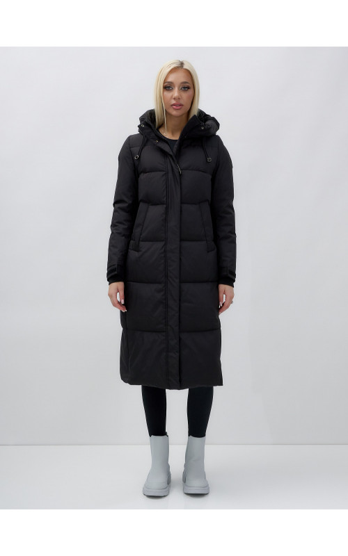 Длинный зимний пуховик для женщин с капюшоном.