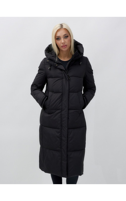 Длинный зимний пуховик для женщин с капюшоном.