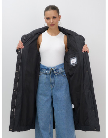 Длинный женский пуховик с капюшоном, чёрный. в Тюмени