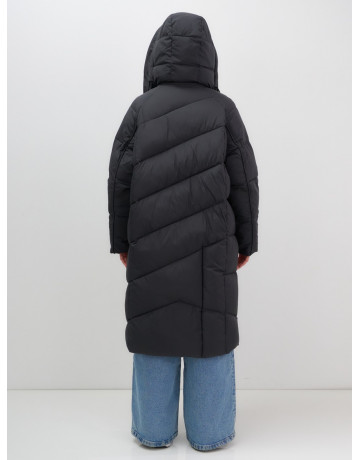 Длинный женский пуховик с капюшоном, чёрный. в Тюмени